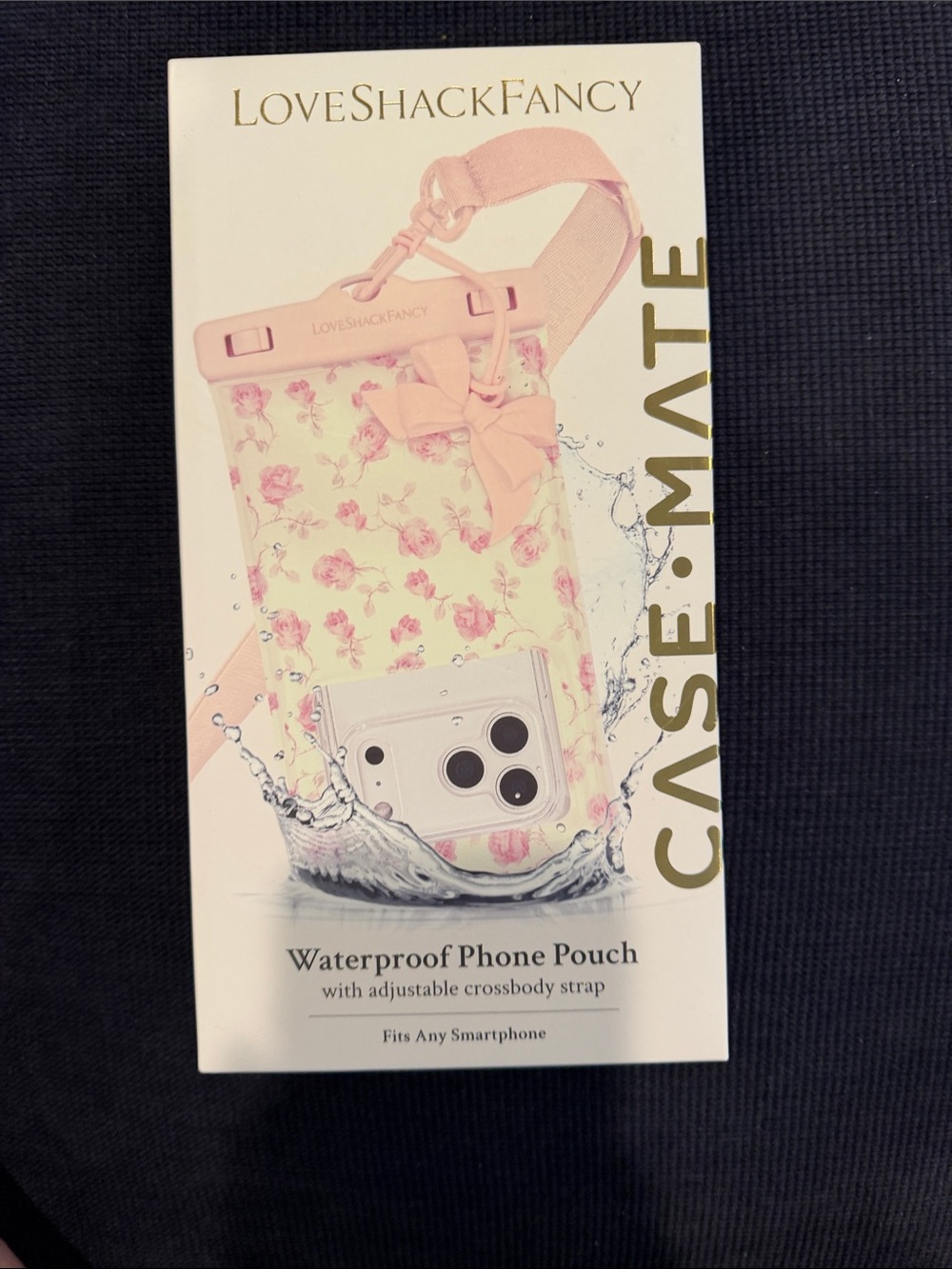 LoveShackFancy Pink Floral Waterproof Phone Pouch with Bow & Adjustable Strap